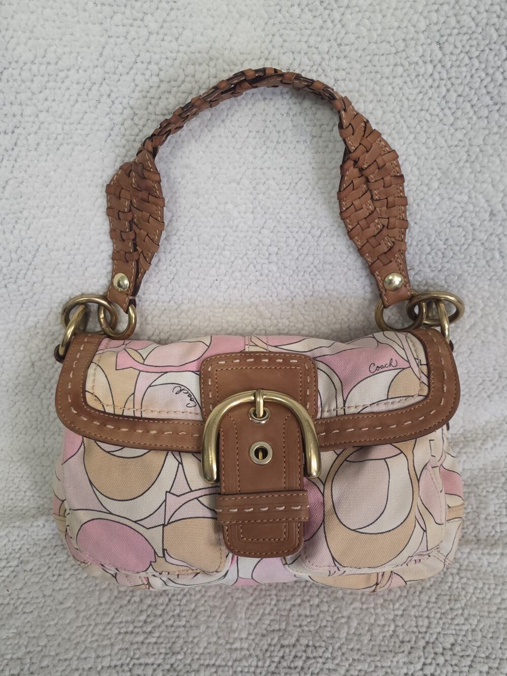 Coach Soho Pastel Optic Signature Flap (Style 11909) Y2K Pink Purse Bag